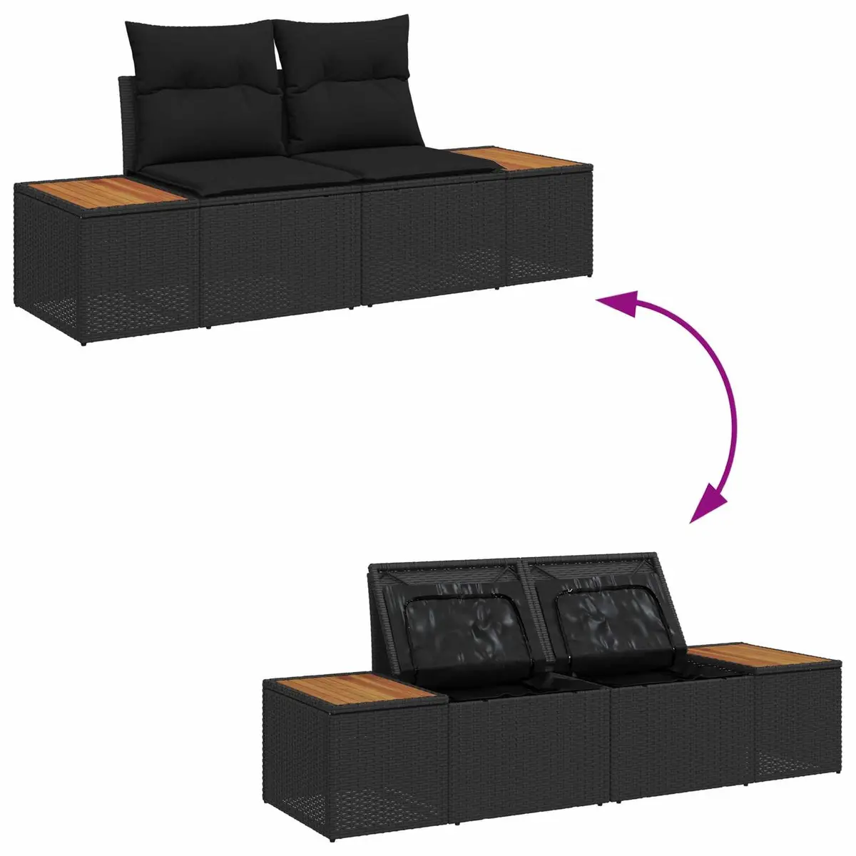 5-Piece Black Poly Rattan Garden Sofa Set