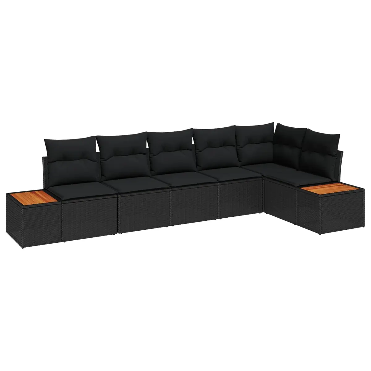 Modular Garden Sofa Set Synthetic Poly Rattan Acacia Wood Black 6 Piece
