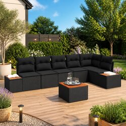 Outdoor Garden Sofa Set 6 Pieces Modular Sectional Lounge Black Poly Rattan