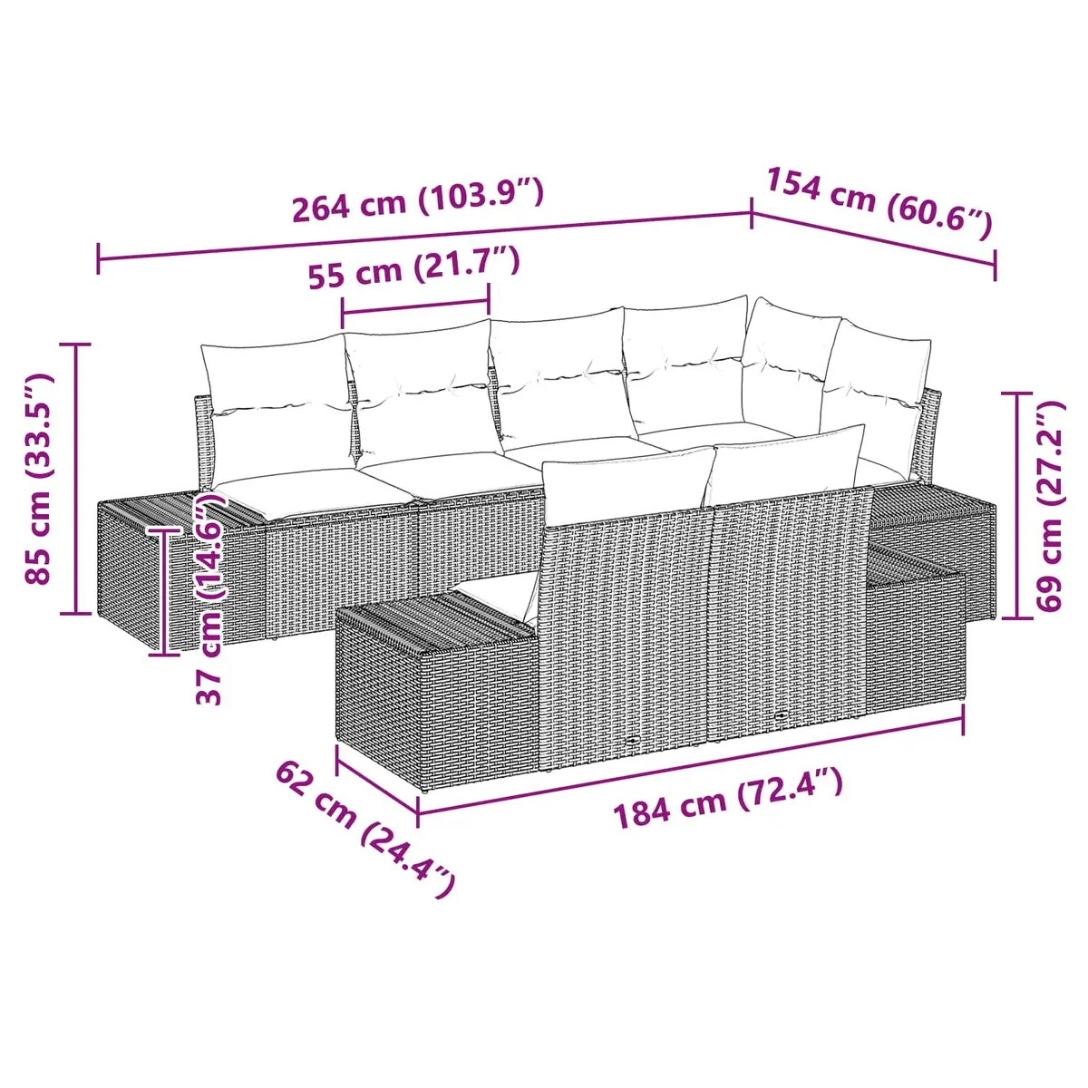 7-Piece Modular Outdoor Sofa Set with Poly Rattan Black