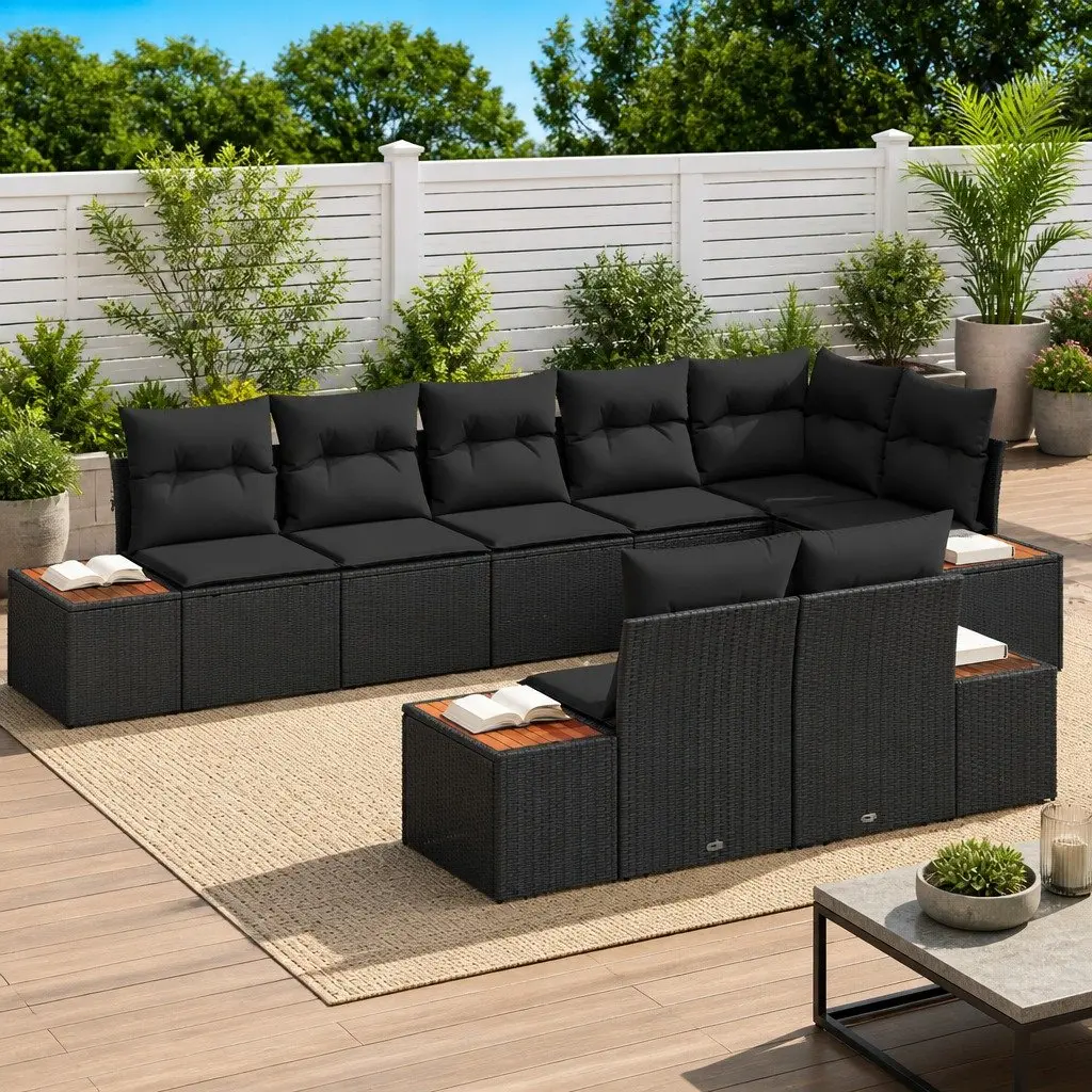 8-Piece Outdoor Garden Sofa Set with Durable Black Rattan