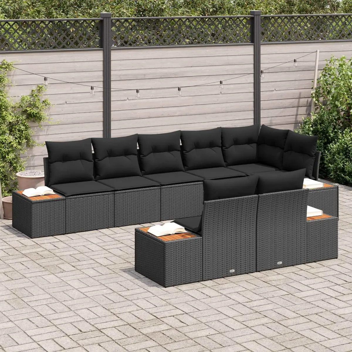 8-Piece Outdoor Garden Sofa Set with Durable Black Rattan