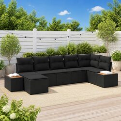 Modular Garden Sofa Set 8 Piece Outdoor Seating Black Poly Rattan with Cushions