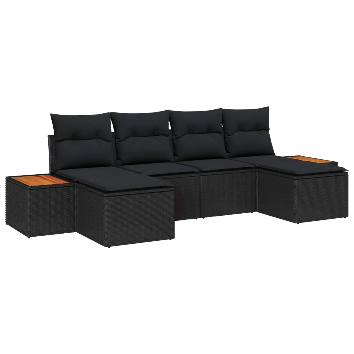 6-Piece Modular Black Poly Rattan Garden Sofa Set