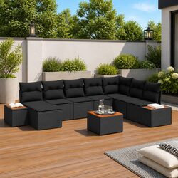 Sturdy Modular Garden Sofa Set with Cushions, 9 Pieces Black