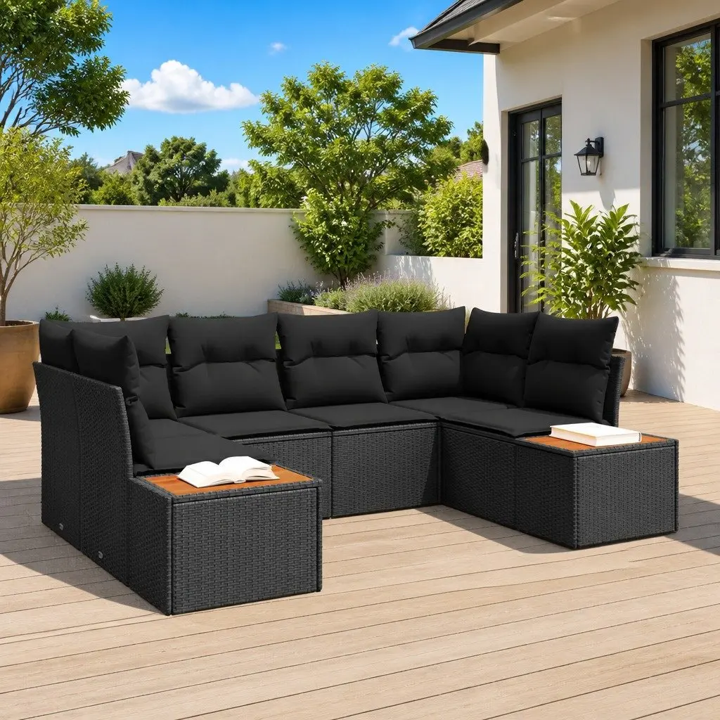 Black Modular Garden Sofa Set 6-Piece for Outdoor Relaxation