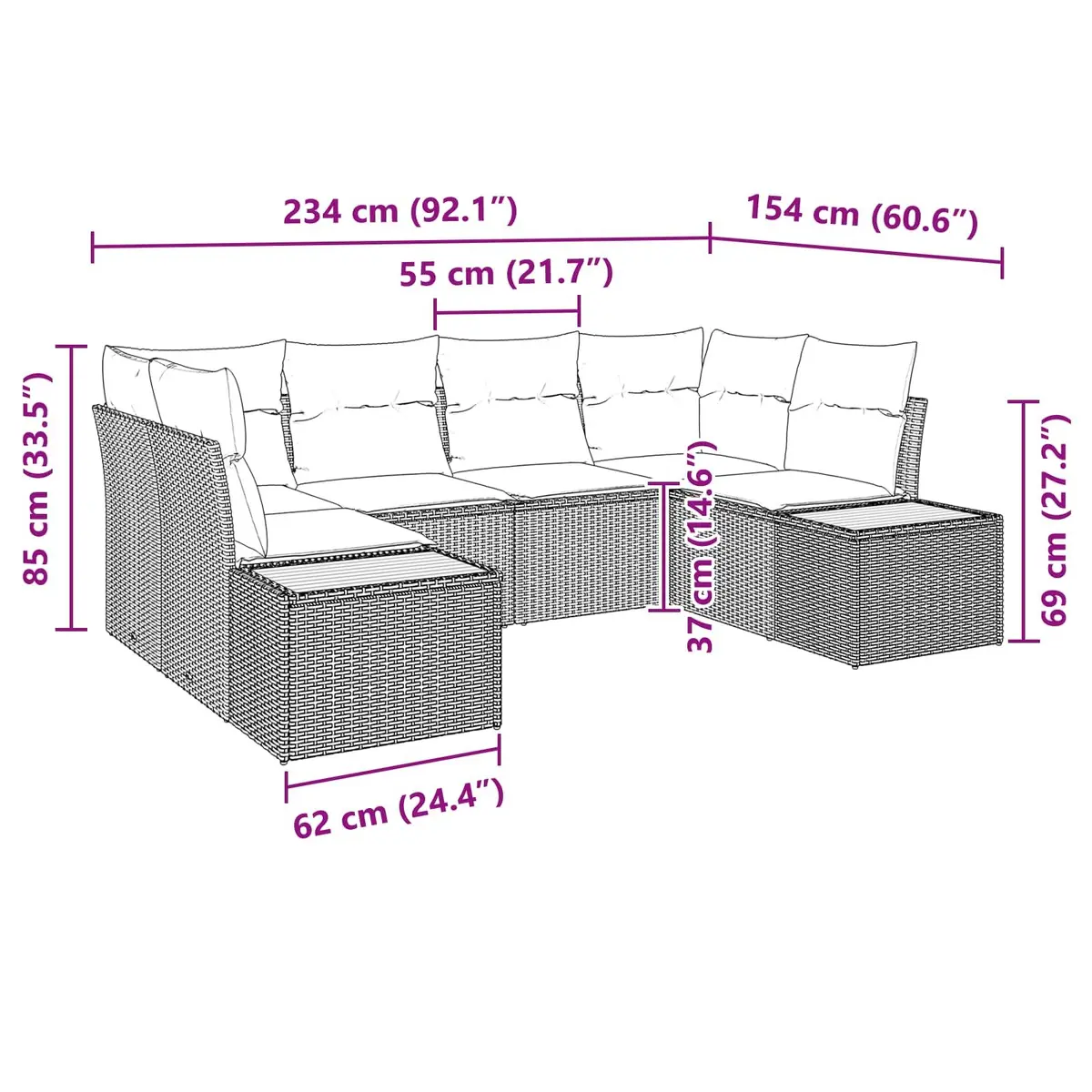 Black Modular Garden Sofa Set 6-Piece for Outdoor Relaxation