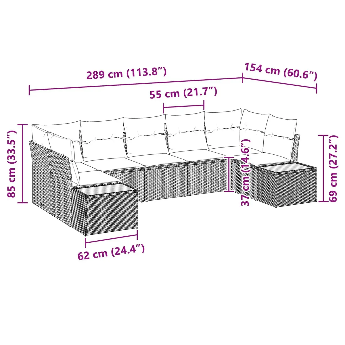 Modular Garden Sofa Set 7 pcs Black