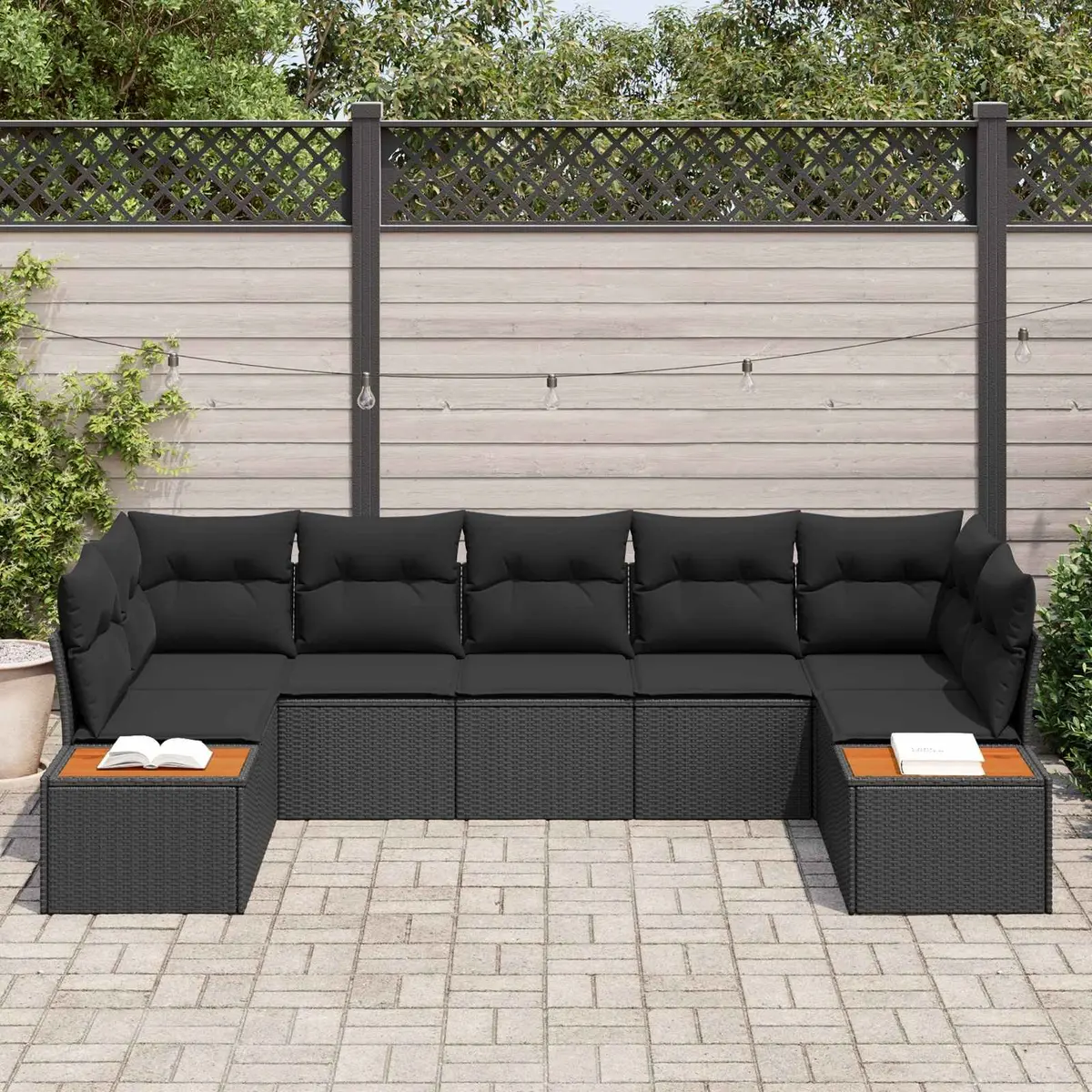Modular Garden Sofa Set 7 pcs Black