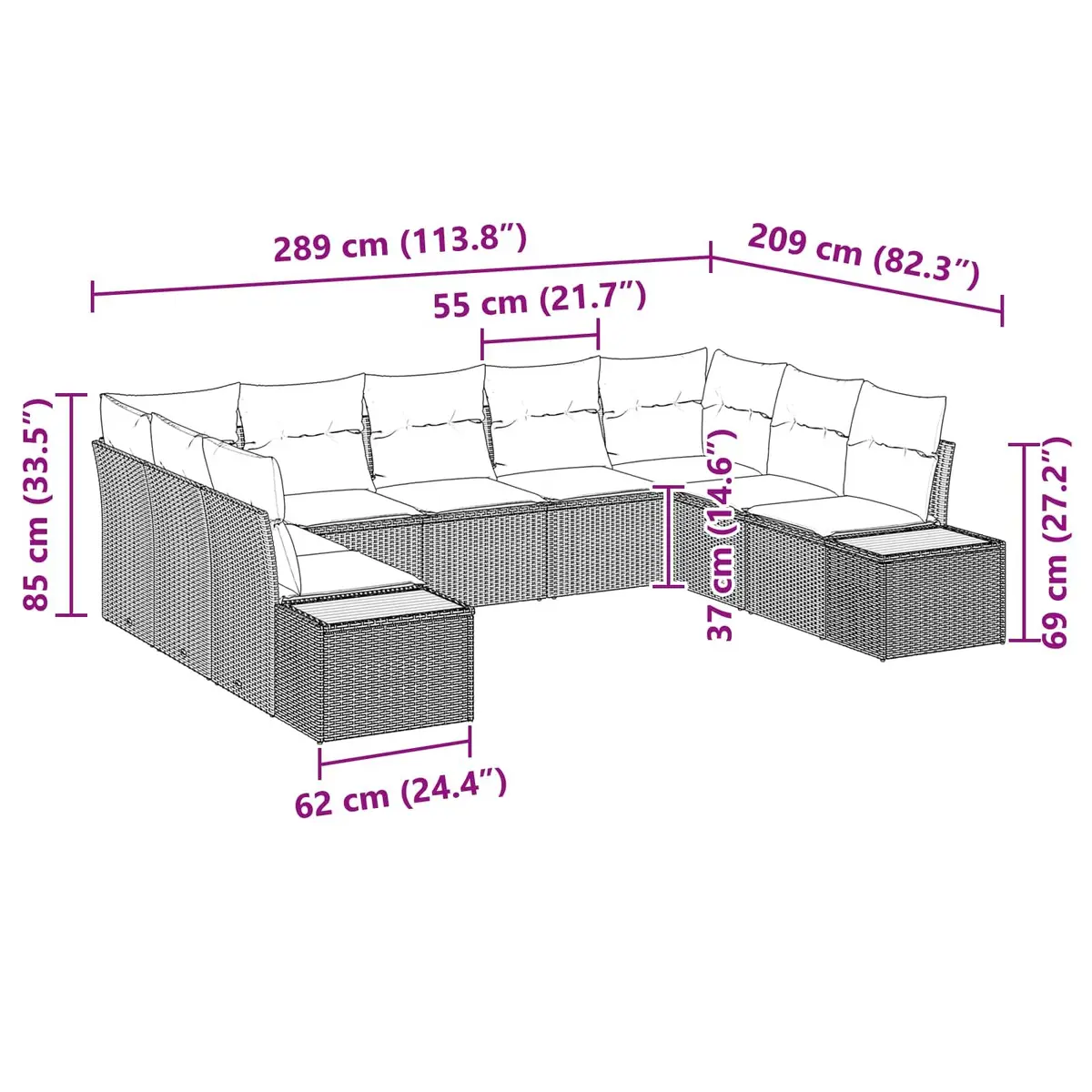 5 Piece Modular Garden Sofa Set in Black Poly Rattan