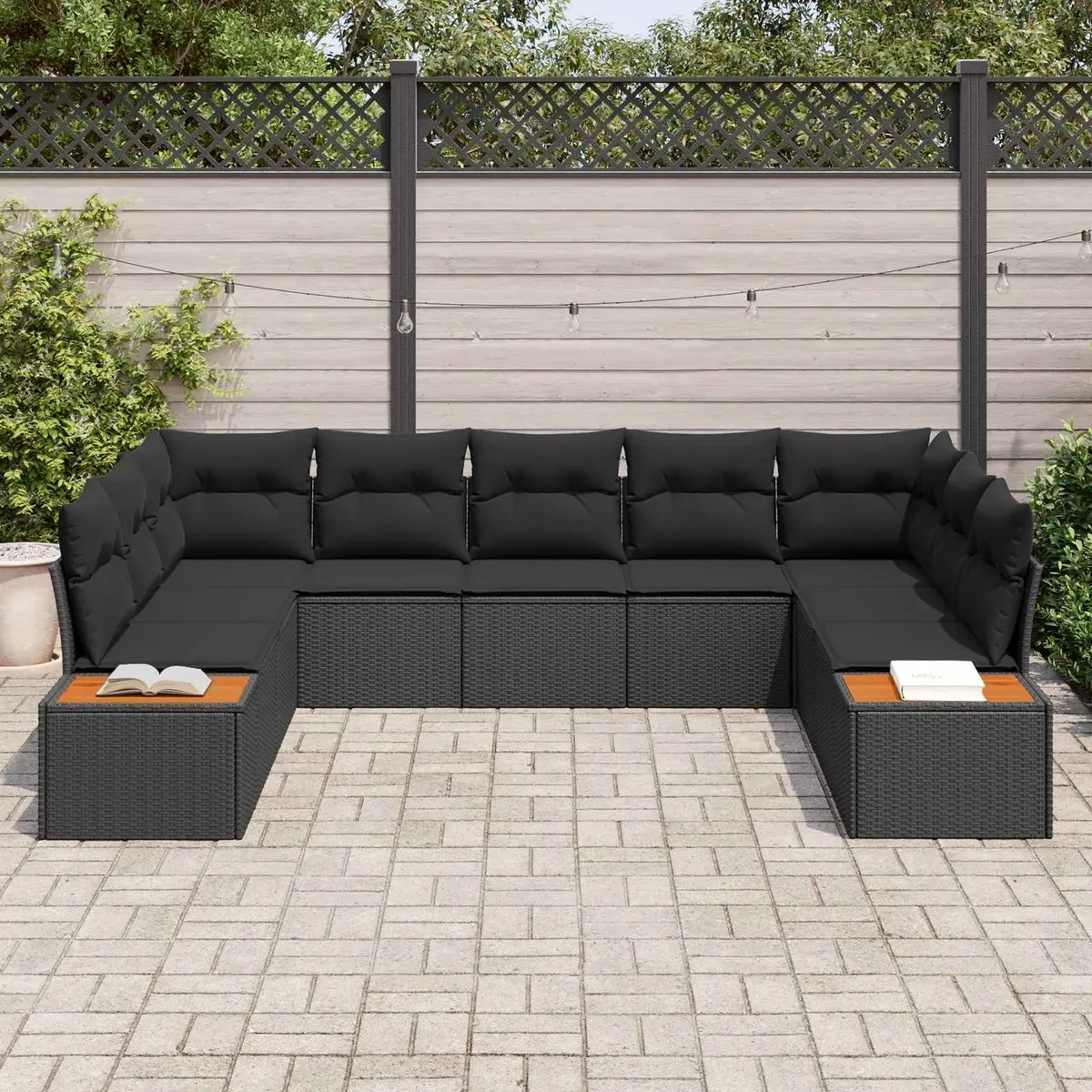 5 Piece Modular Garden Sofa Set in Black Poly Rattan
