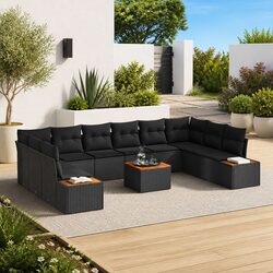 Sturdy Outdoor 10-Piece Black Poly Rattan Sofa Set
