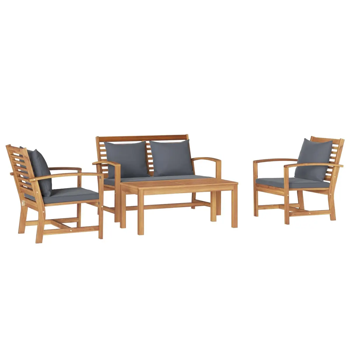 Garden Sofa Set Solid Teak Wood 4 Piece Brown Contemporary