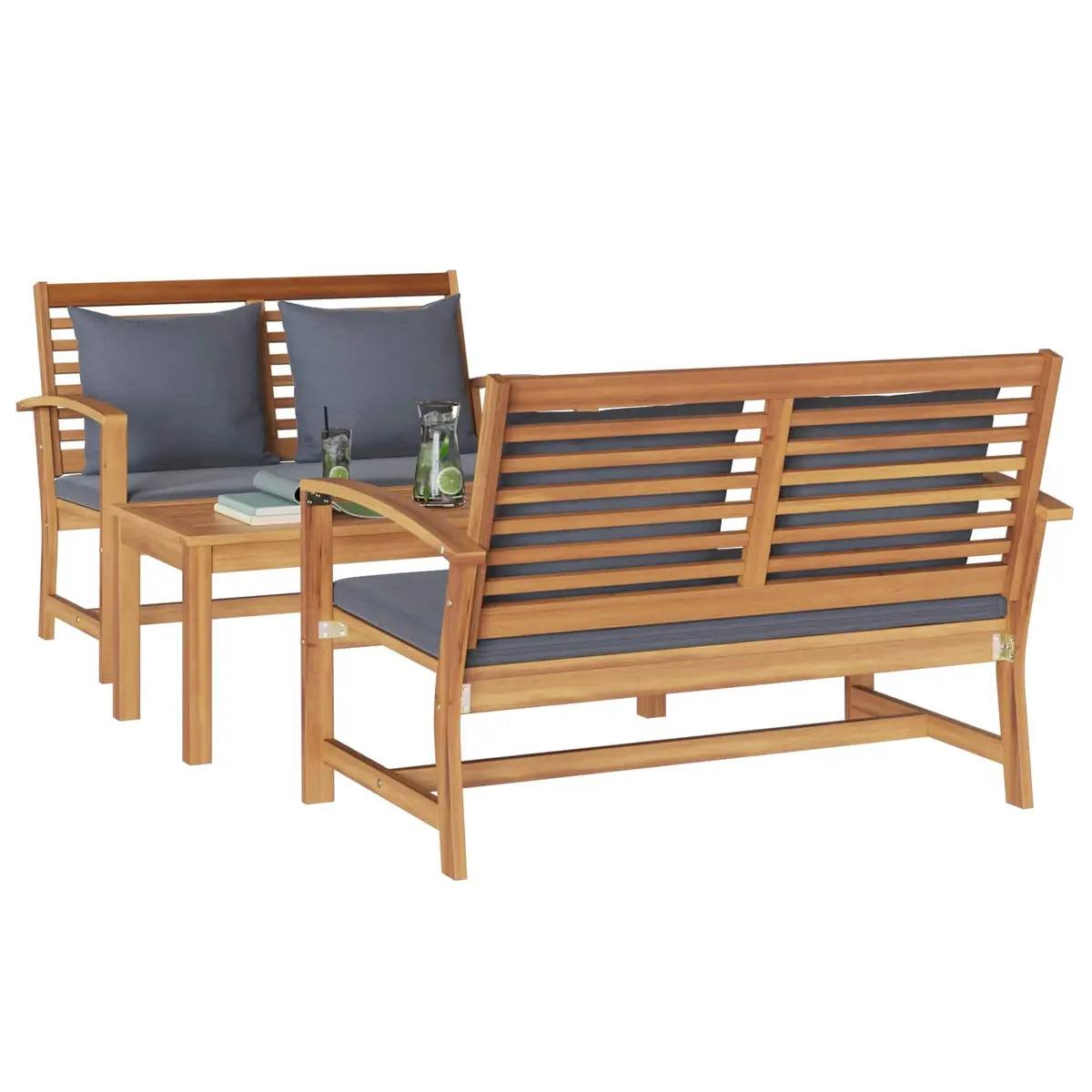 Garden Sofa Set Solid Teak Wood 3 Piece Brown Outdoor Furniture