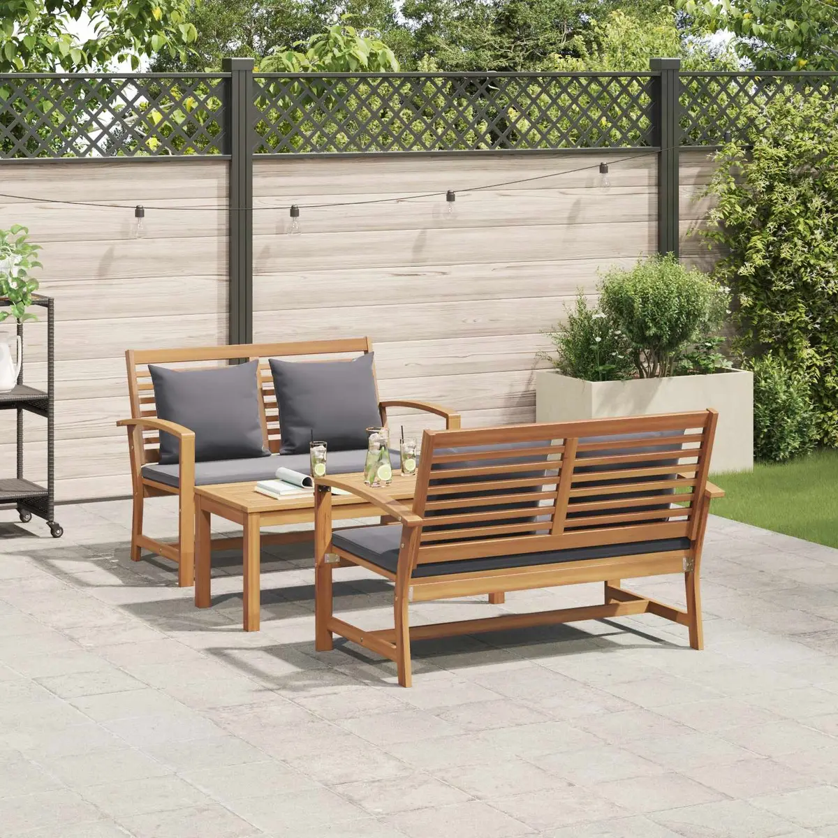 Garden Sofa Set Solid Teak Wood 3 Piece Brown Outdoor Furniture