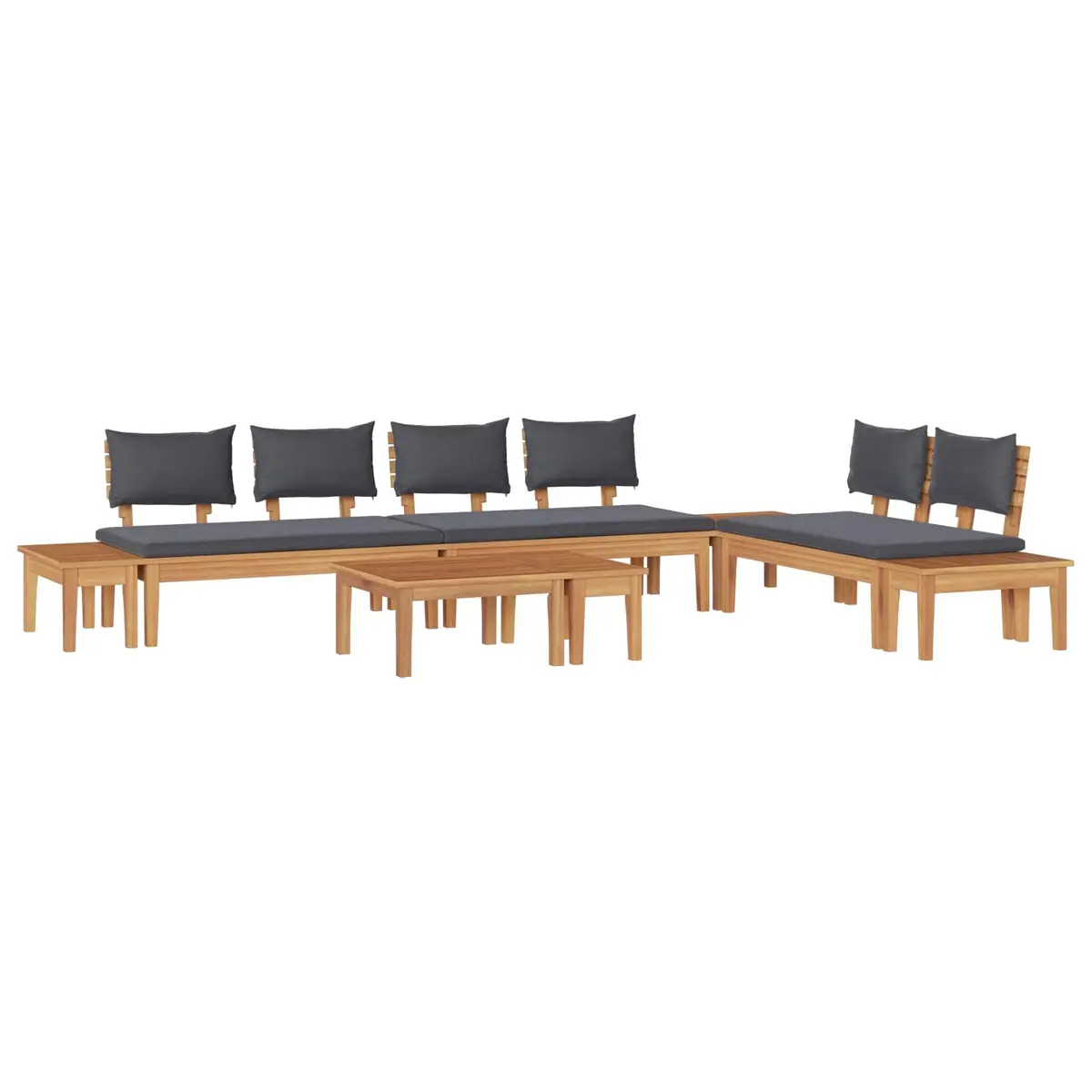 Garden Sofa Set Teak Wood 5 Pieces Outdoor Furniture Brown Grey Modern