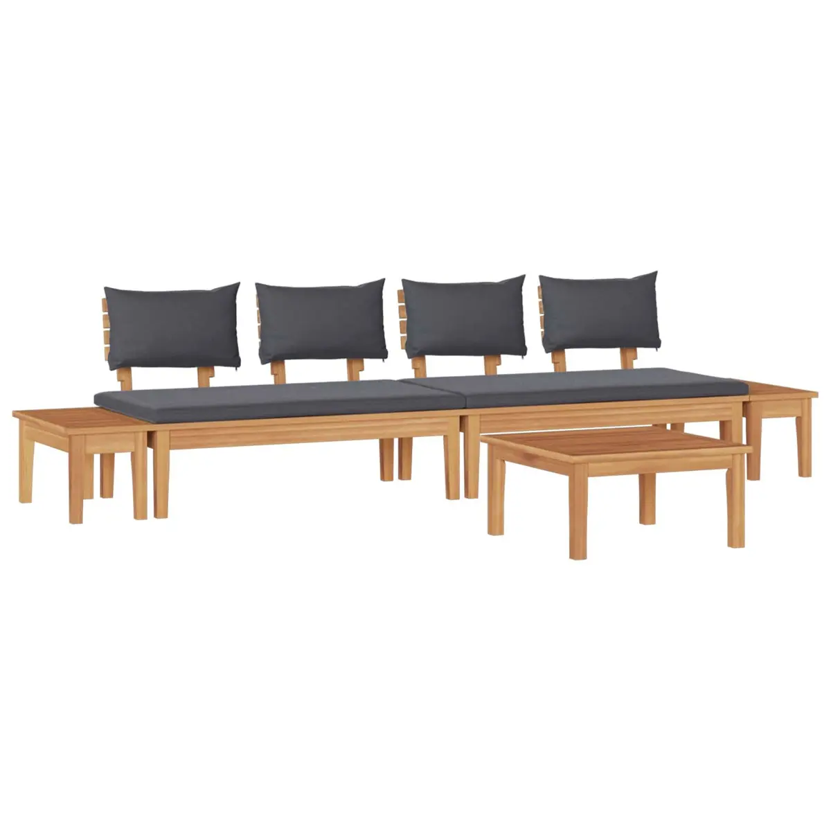 Garden Sofa Set Solid Teak Wood 5 Pieces Brown Grey Outdoor Furniture