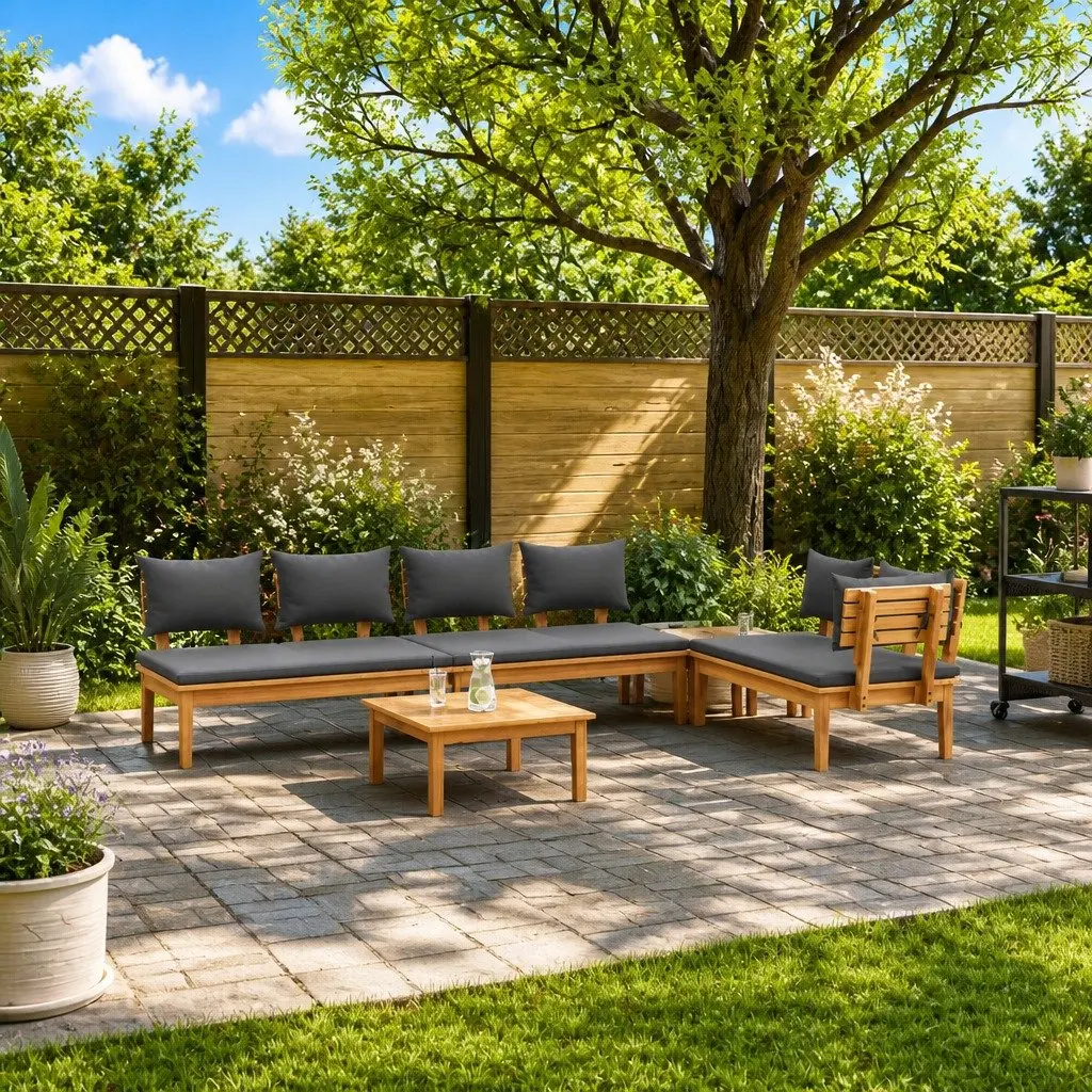 5 Piece Outdoor Garden Sofa Set in Brown and Grey