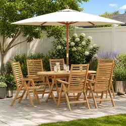 Brown Teak Wood 7-Piece Garden Dining Set