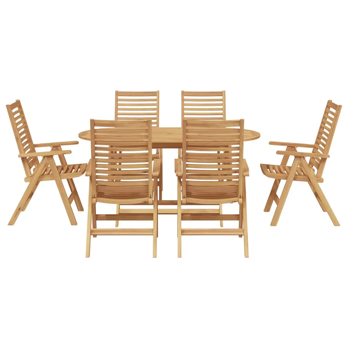 Garden Dining Set Solid Teak Wood 7 Piece Brown Outdoor Furniture Table Chairs