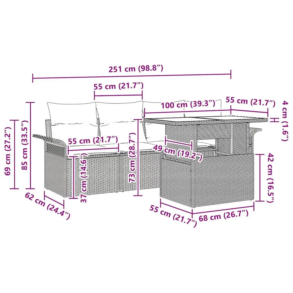 5-Piece Modular Garden Sofa Set with Cushions