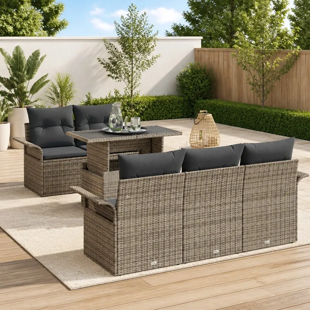Modular Garden Sofa Set Synthetic Poly Rattan 6 Pieces Grey Outdoor Furniture