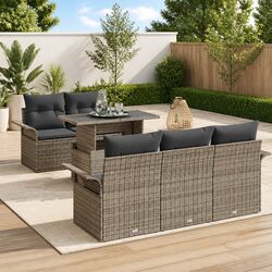 Durable 6-Piece Grey Poly Rattan Modular Garden Sofa Set