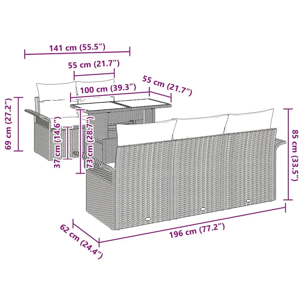 Modular Garden Sofa Set Synthetic Poly Rattan 6 Pieces Grey Outdoor Furniture