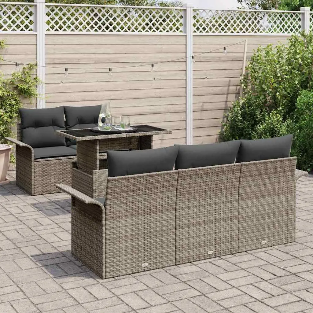 Modular Garden Sofa Set Synthetic Poly Rattan 6 Pieces Grey Outdoor Furniture