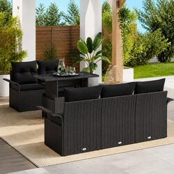 6-Piece Black Poly Rattan Modular Garden Sofa Set