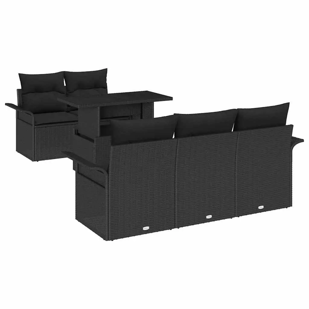 6-Piece Black Poly Rattan Modular Garden Sofa Set