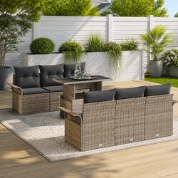 7-Piece Grey Poly Rattan Modular Garden Sofa Set