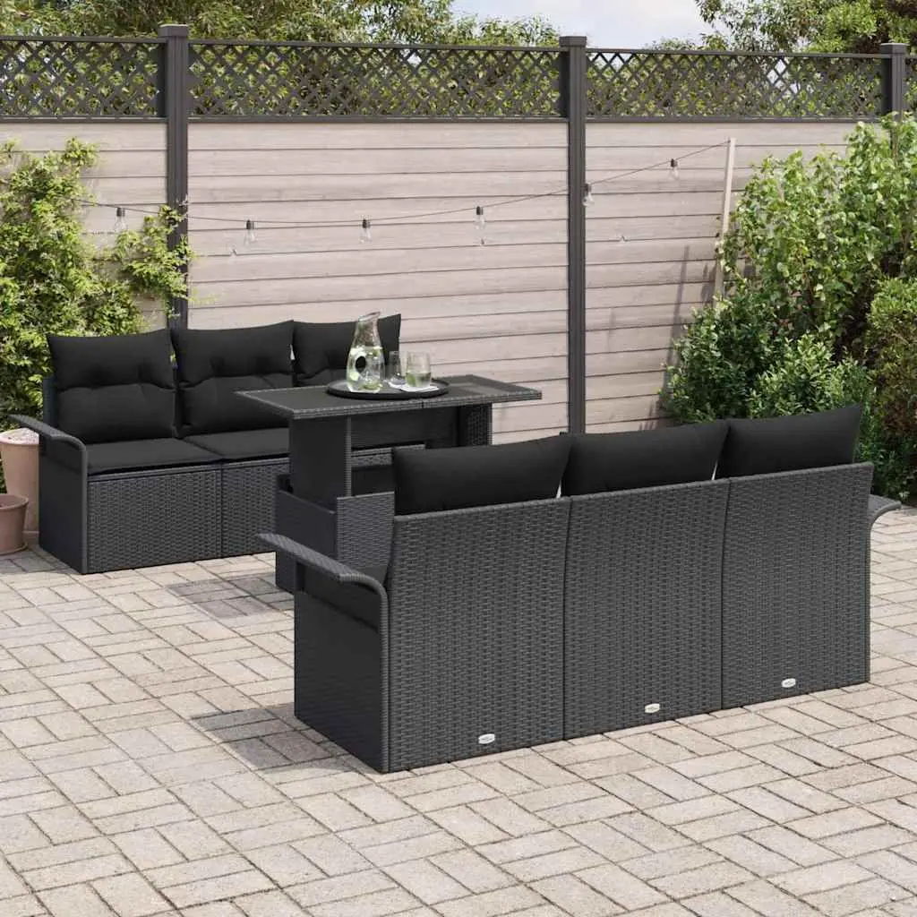Garden Sofa Set Poly Rattan 7 Pieces Modular Outdoor Furniture Black
