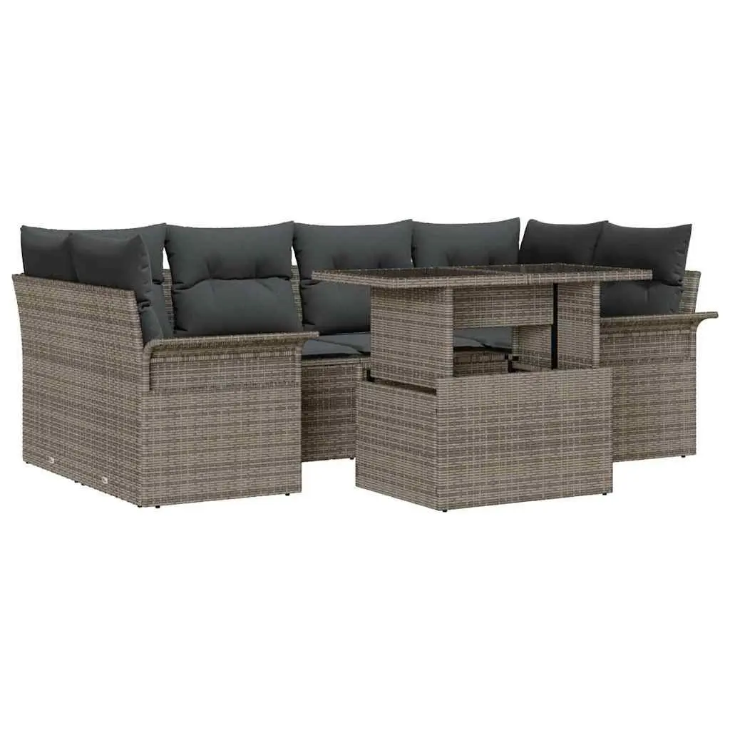 Garden Sofa Set Poly Rattan 7 Piece Outdoor Furniture Grey