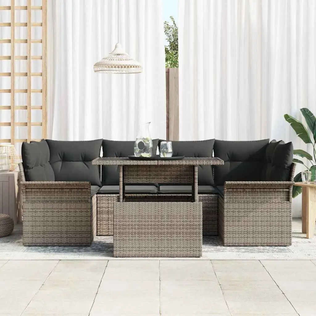 Garden Sofa Set Poly Rattan 7 Piece Outdoor Furniture Grey