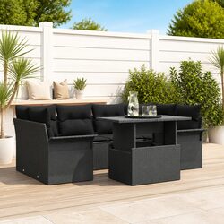 Modular 7-Piece Black Poly Rattan Garden Sofa Set