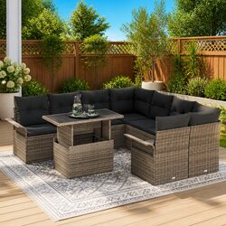 Durable 9-Piece Grey Poly Rattan Modular Garden Sofa Set