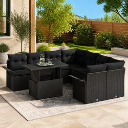 Black Poly Rattan 9-Piece Modular Garden Sofa Set