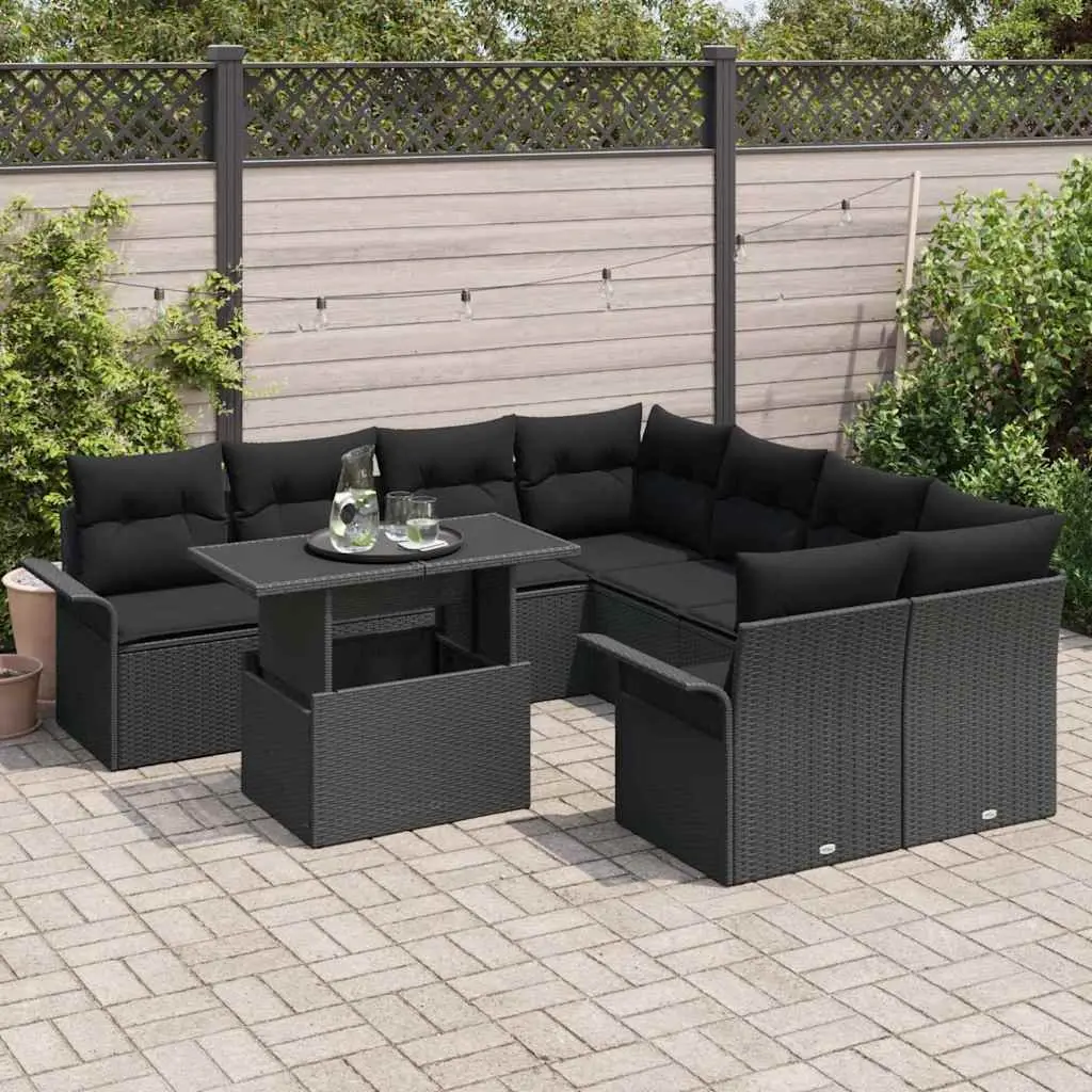Black Poly Rattan 9-Piece Modular Garden Sofa Set