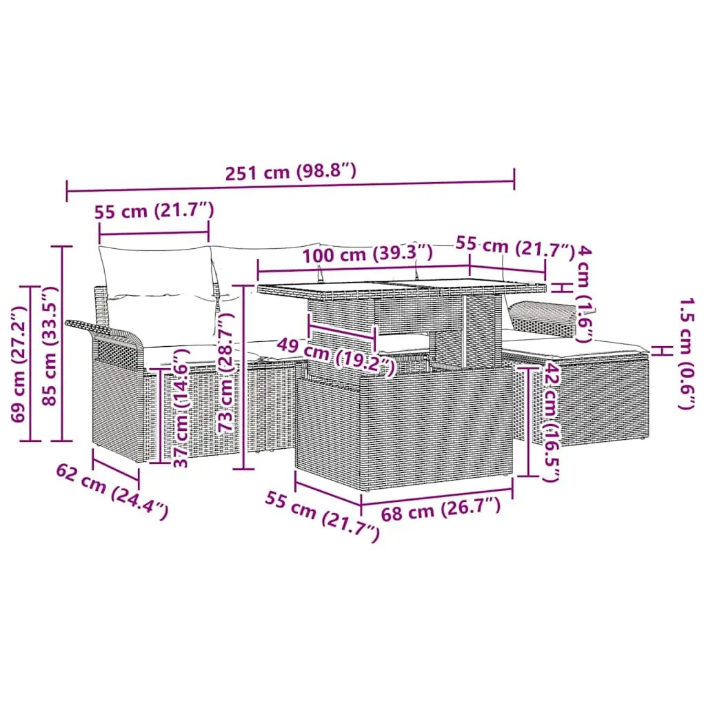 6 Piece Modular Garden Sofa Set in Grey