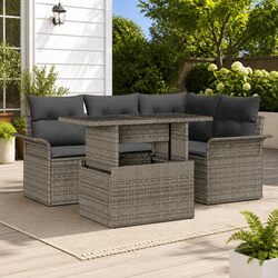 5-Piece Grey Modular Garden Sofa Set with Cushions