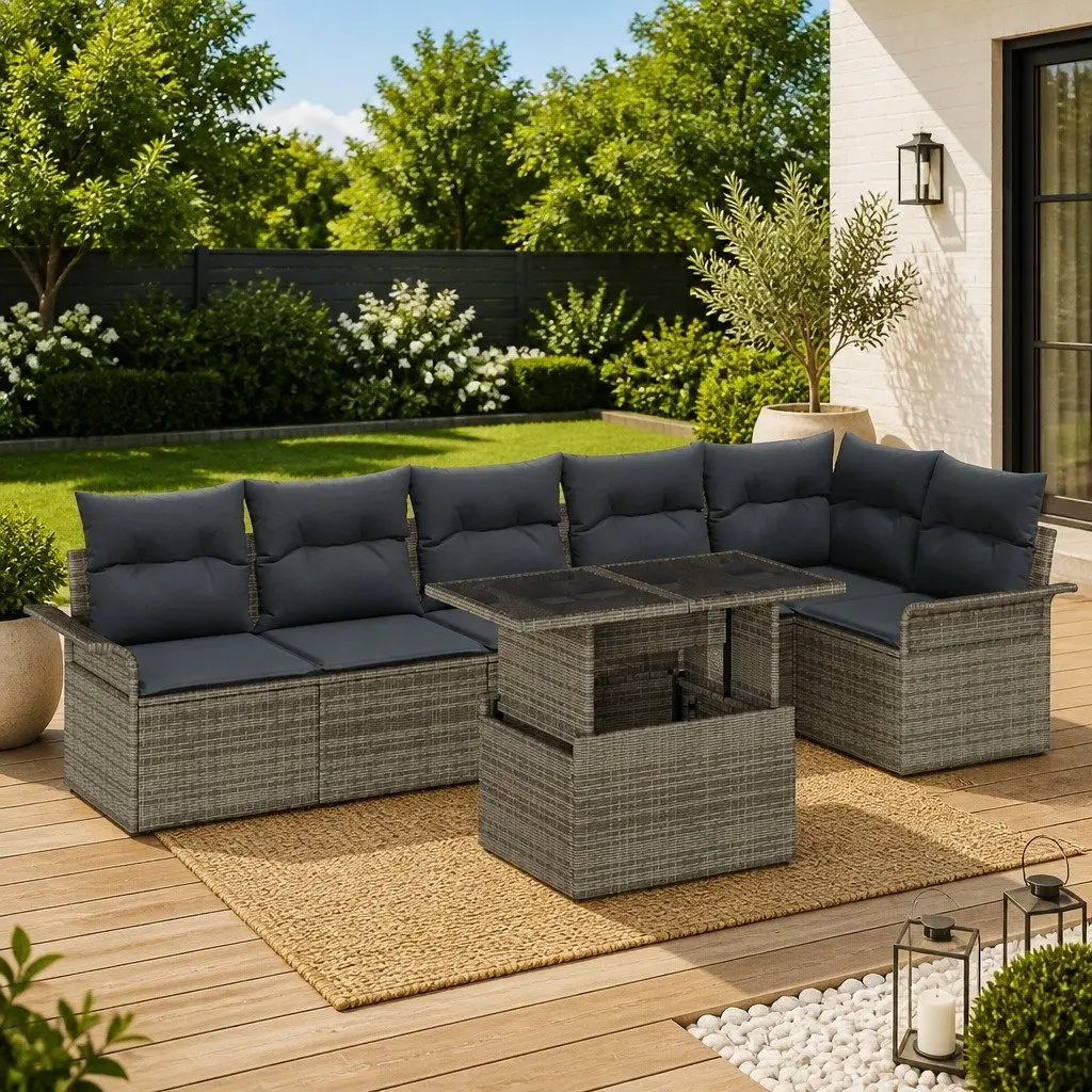 Grey Poly Rattan 7 Piece Garden Sofa Set