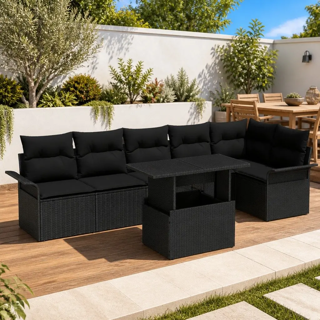 7 Piece Outdoor Garden Sofa Set Poly Rattan Modular Lounge Black