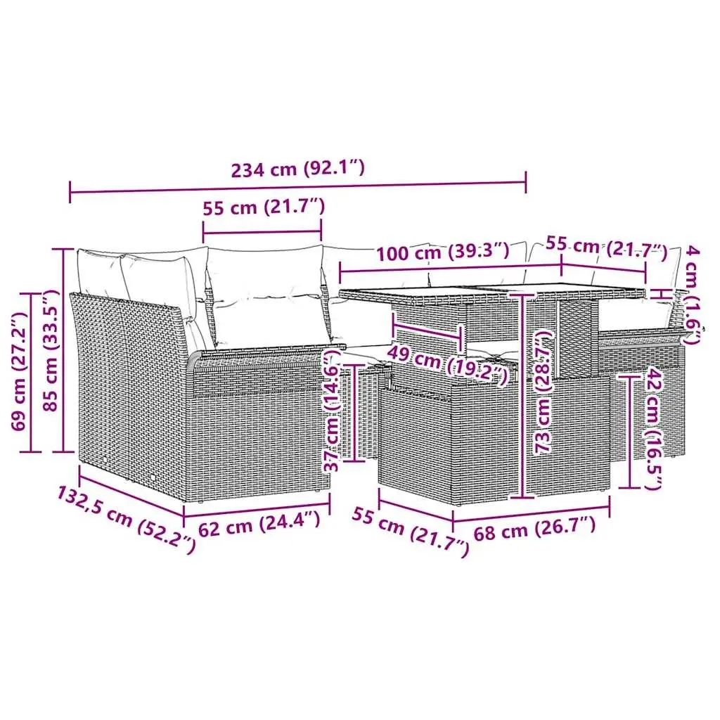 7 Piece Outdoor Garden Sofa Set Poly Rattan Modular Lounge Black