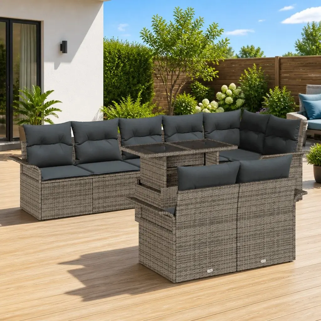 Grey Rattan 9-Piece Modular Garden Sofa Set