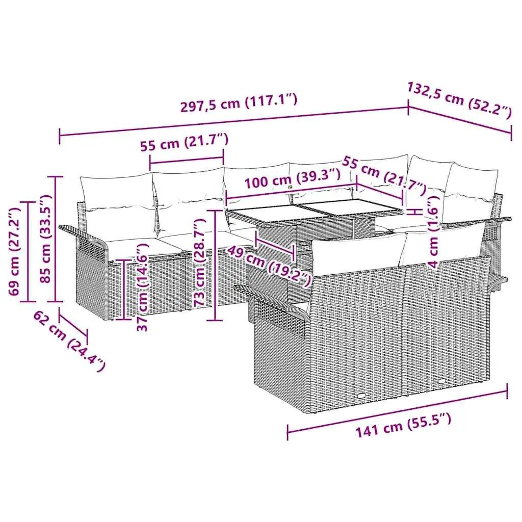 Grey Rattan 9-Piece Modular Garden Sofa Set