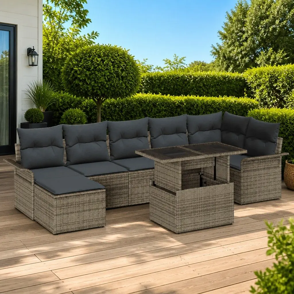 8-Piece Grey Poly Rattan Modular Outdoor Sofa Set