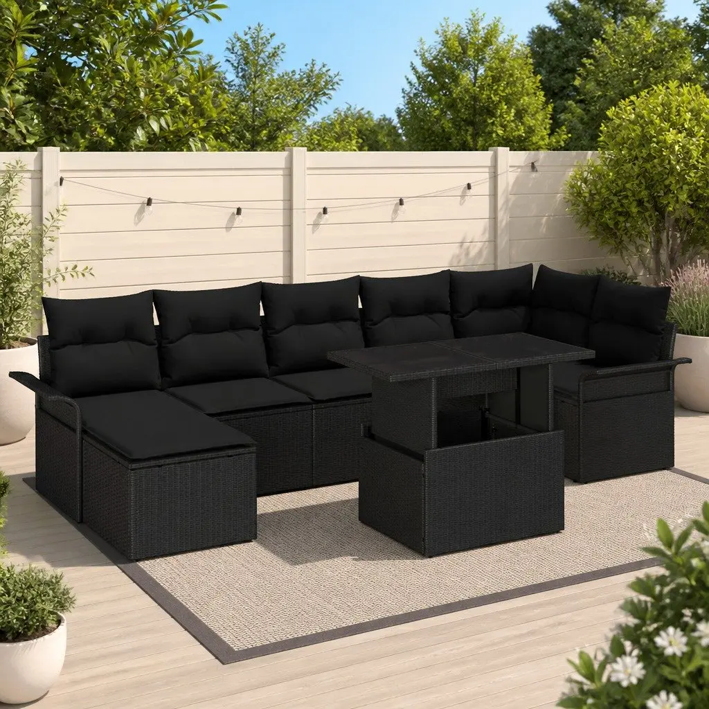 8-Piece Black Modular Garden Sofa Set