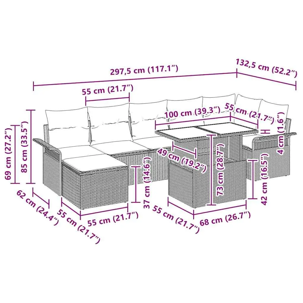8-Piece Black Modular Garden Sofa Set