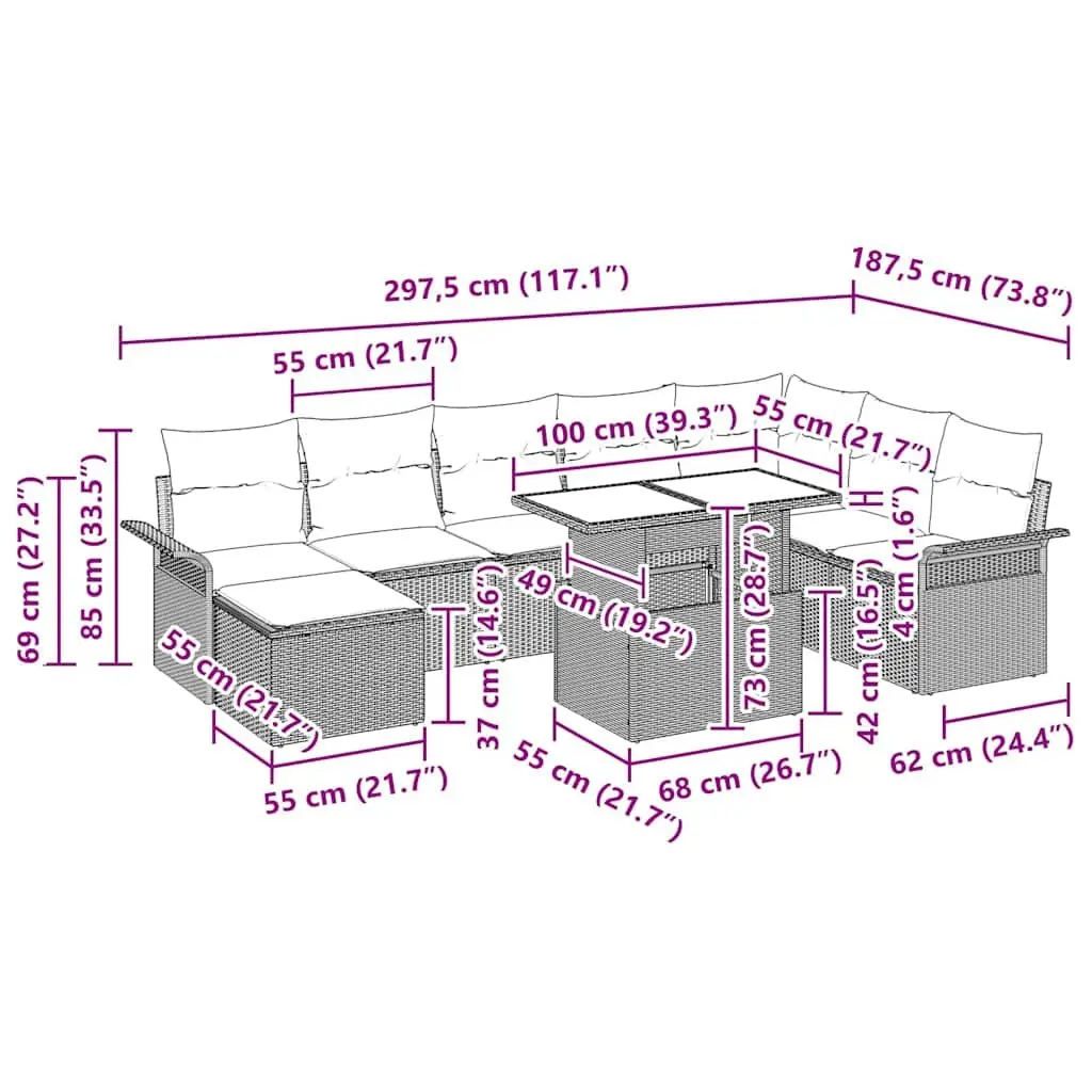 Modular 9-Piece Garden Sofa Set with Durable Steel Frame